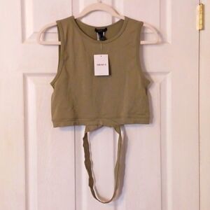 Nwt Forever 21 crop top with wrap around ham size L sage green